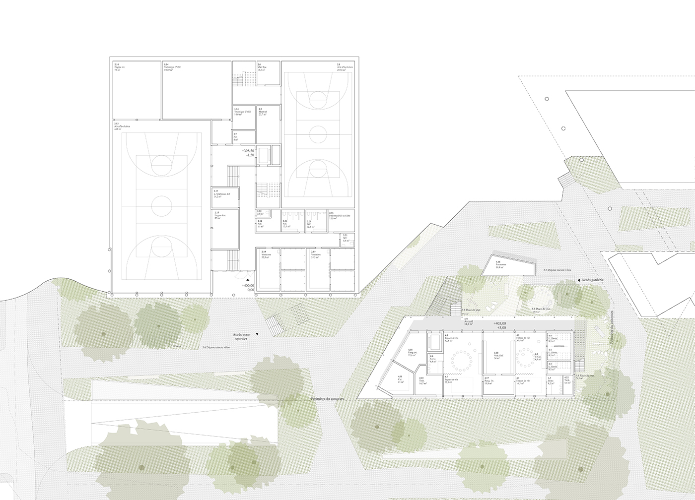 PLAN D'ÉTAGE REZ-DE-CHAUSSÉE INFÉRIEUR